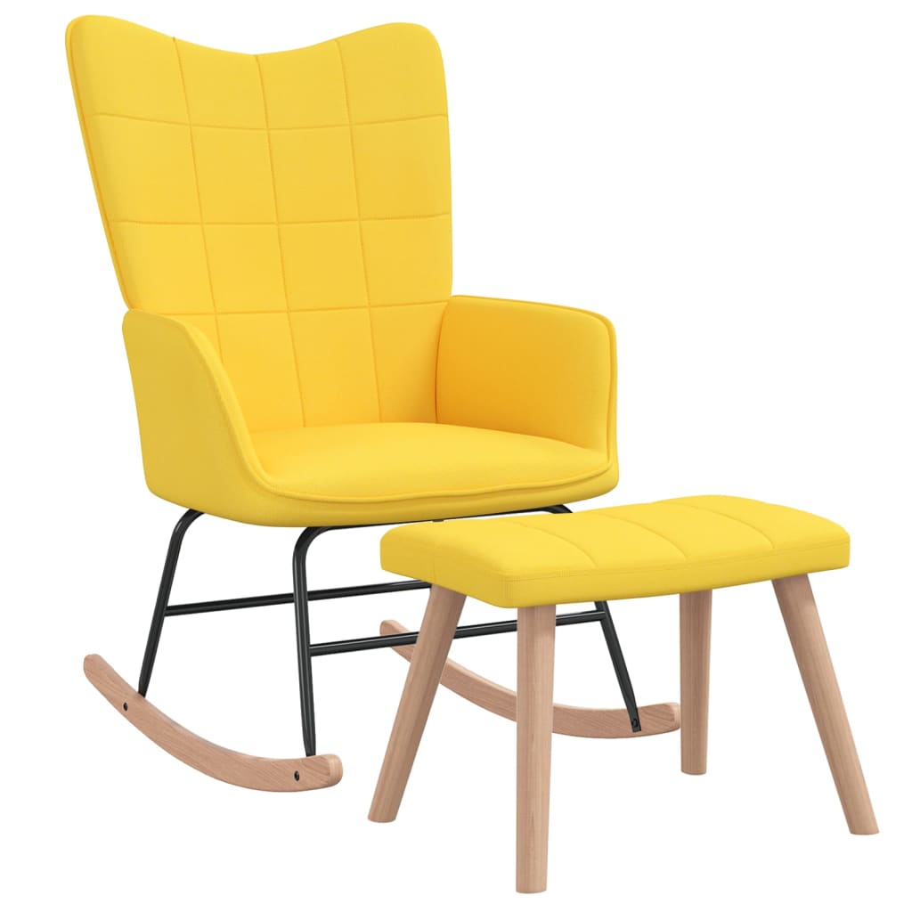 Schommelstoel met voetenbank stof mosterdgeel is nu te koop bij PeponiXL, paradijselijk wonen!
