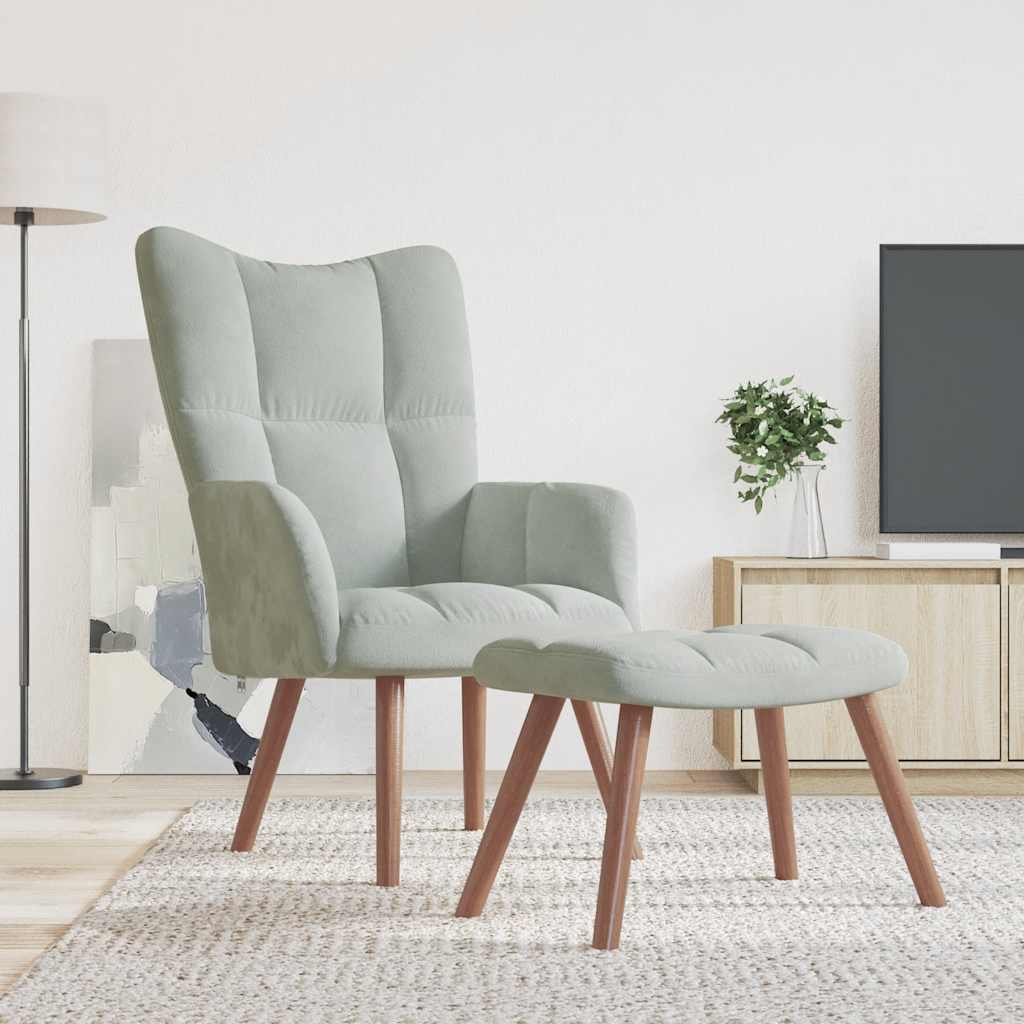 Relaxstoel met voetenbank fluweel lichtgrijs is nu te koop bij PeponiXL, paradijselijk wonen!
