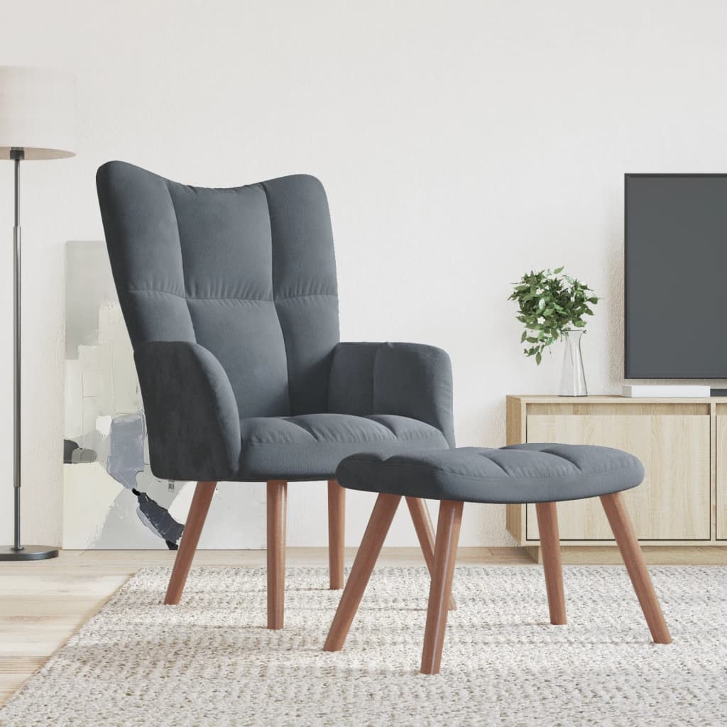 Relaxstoel met voetenbank fluweel donkergrijs is nu te koop bij PeponiXL, paradijselijk wonen!
