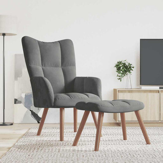 Relaxstoel met voetenbank fluweel donkergrijs is nu te koop bij PeponiXL, paradijselijk wonen!