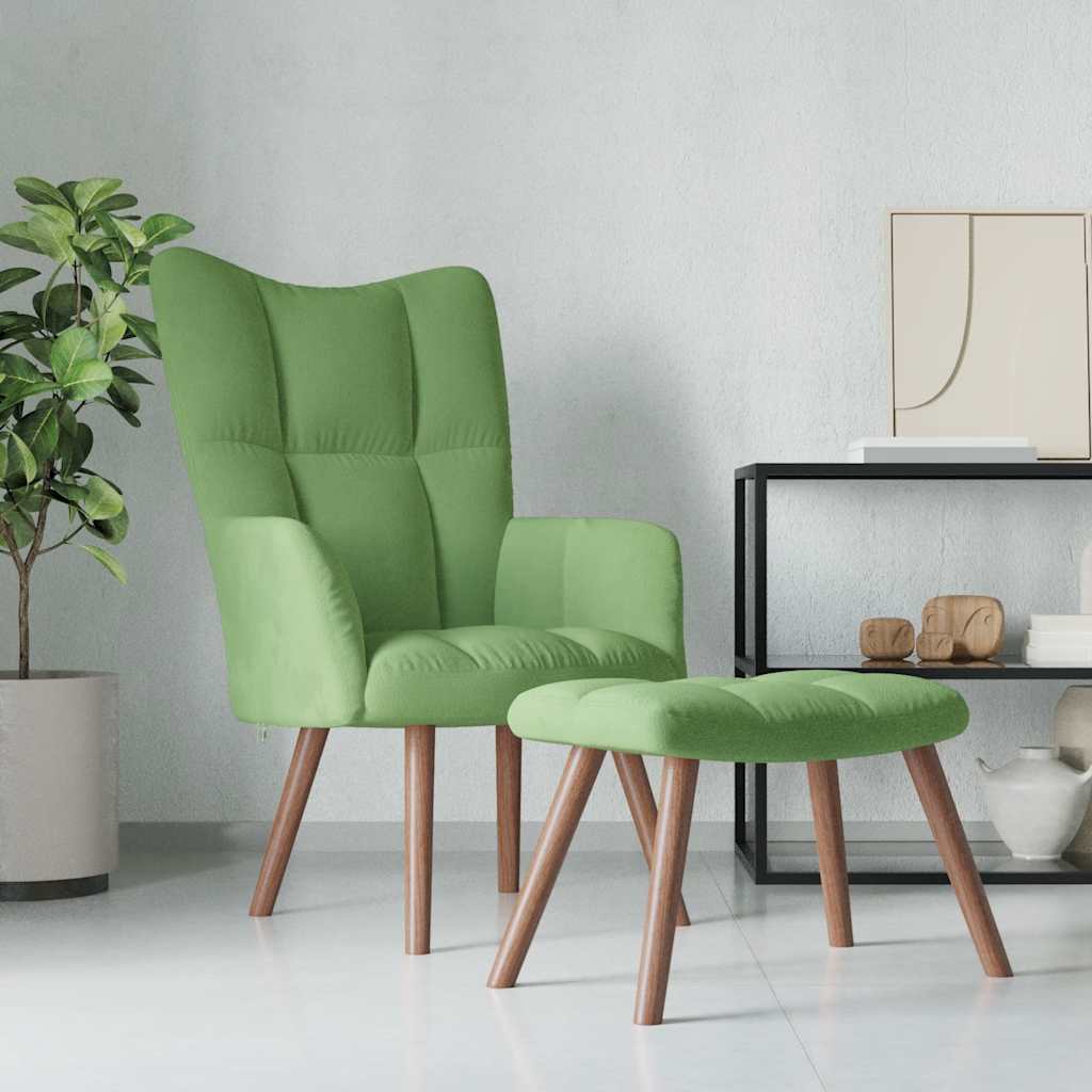 Relaxstoel met voetenbank fluweel lichtgroen is nu te koop bij PeponiXL, paradijselijk wonen!