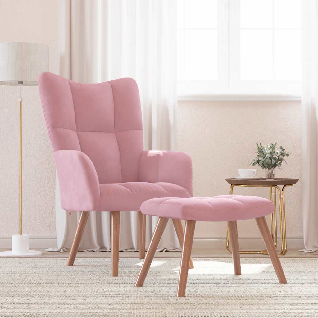 Relaxstoel met voetenbank fluweel roze is nu te koop bij PeponiXL, paradijselijk wonen!
