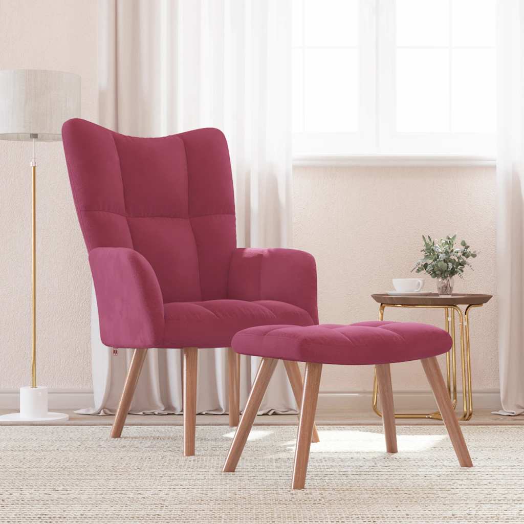 Relaxstoel met voetenbank fluweel wijnrood is nu te koop bij PeponiXL, paradijselijk wonen!