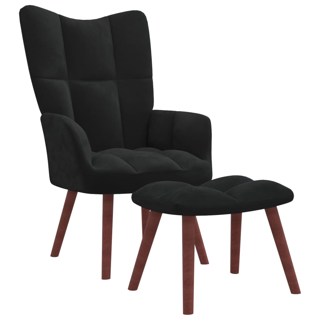 Relaxstoel met voetenbank fluweel zwart is nu te koop bij PeponiXL, paradijselijk wonen!