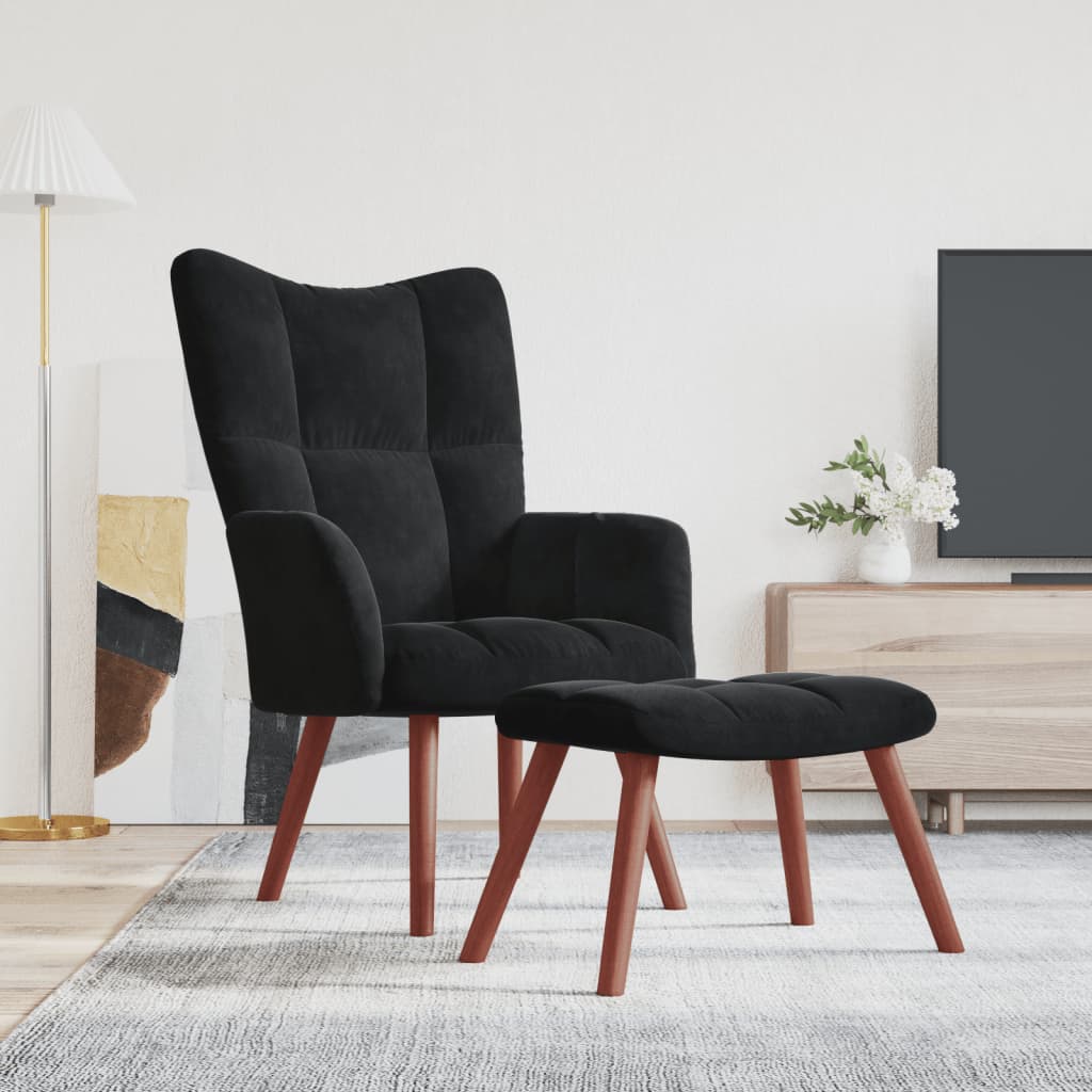 Relaxstoel met voetenbank fluweel zwart is nu te koop bij PeponiXL, paradijselijk wonen!