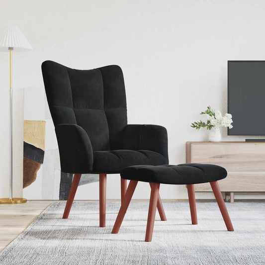 Relaxstoel met voetenbank fluweel zwart is nu te koop bij PeponiXL, paradijselijk wonen!