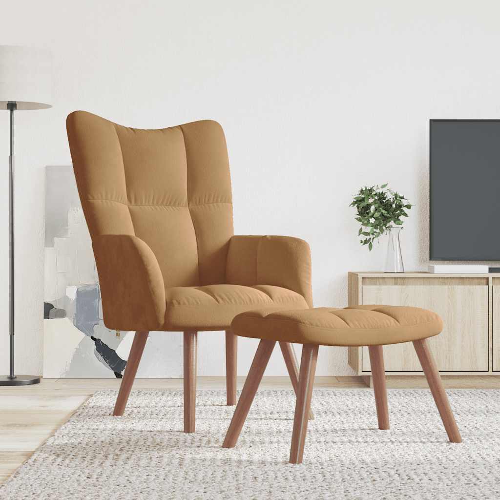 Relaxstoel met voetenbank fluweel bruin is nu te koop bij PeponiXL, paradijselijk wonen!