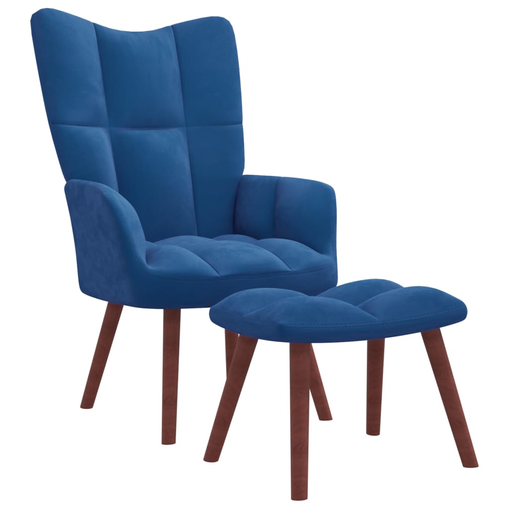 Relaxstoel met voetenbank fluweel blauw is nu te koop bij PeponiXL, paradijselijk wonen!