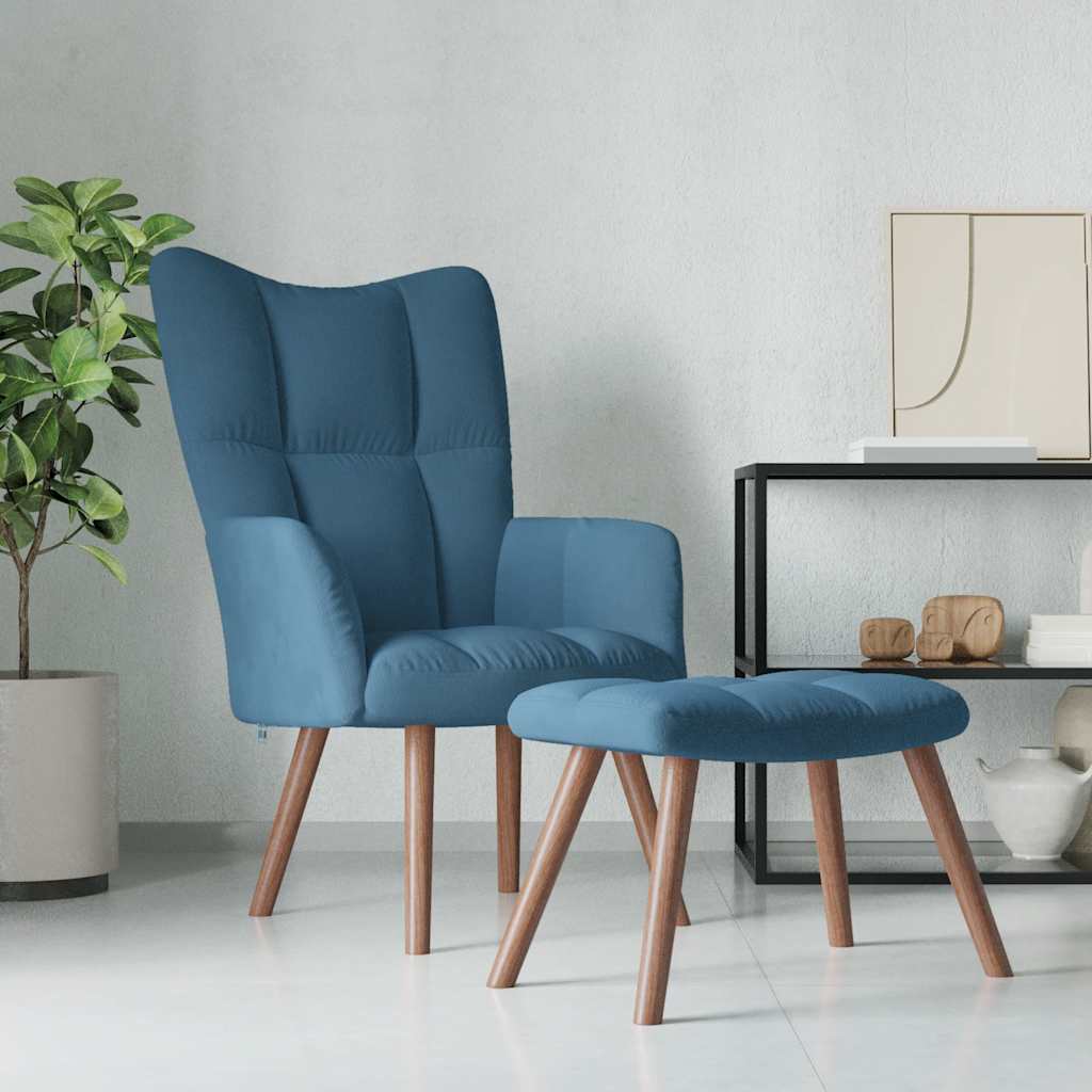 Relaxstoel met voetenbank fluweel blauw is nu te koop bij PeponiXL, paradijselijk wonen!