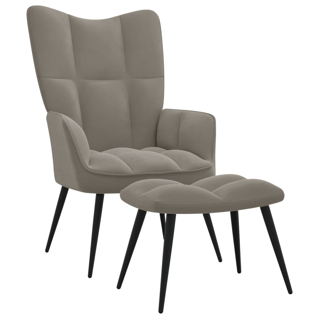 Relaxstoel met voetenbank fluweel lichtgrijs is nu te koop bij PeponiXL, paradijselijk wonen!