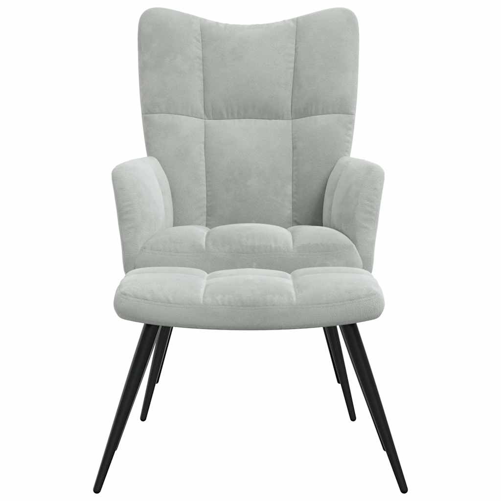 Relaxstoel met voetenbank fluweel lichtgrijs is nu te koop bij PeponiXL, paradijselijk wonen!