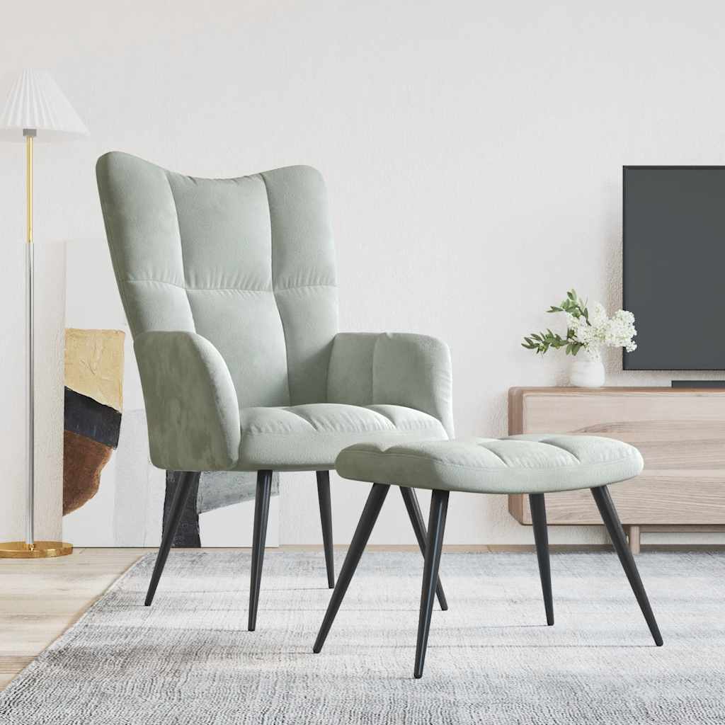 Relaxstoel met voetenbank fluweel lichtgrijs is nu te koop bij PeponiXL, paradijselijk wonen!