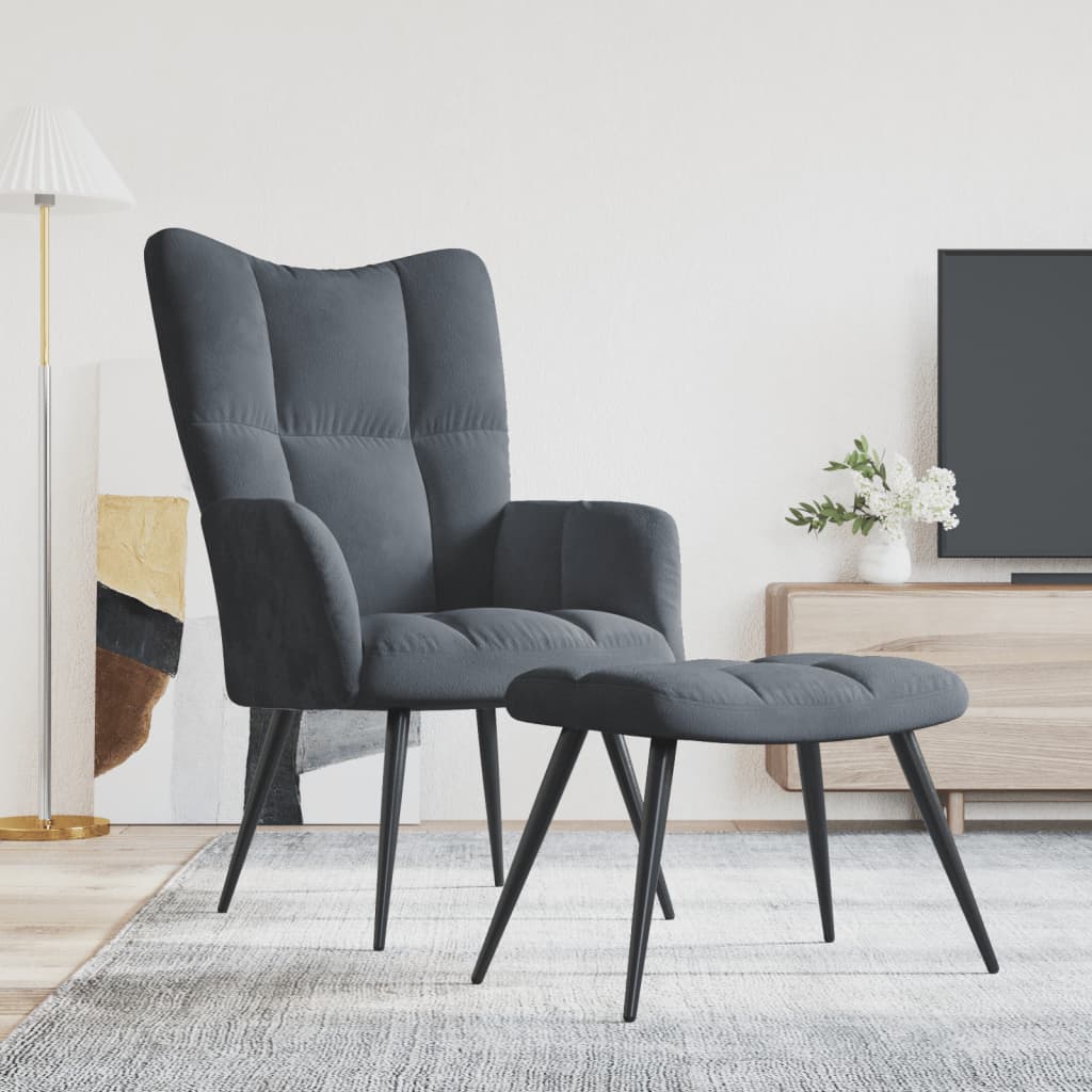 Relaxstoel met voetenbank fluweel donkergrijs is nu te koop bij PeponiXL, paradijselijk wonen!