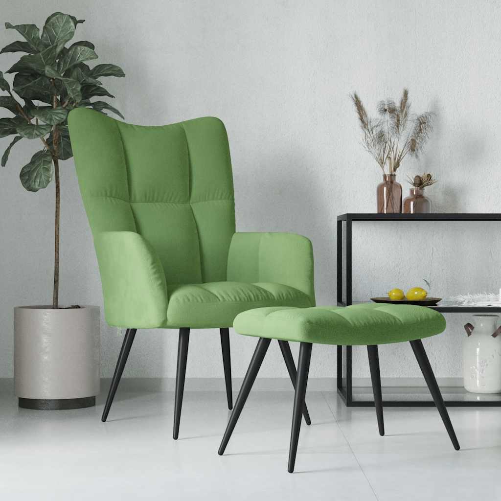 Relaxstoel met voetenbank fluweel lichtgroen is nu te koop bij PeponiXL, paradijselijk wonen!