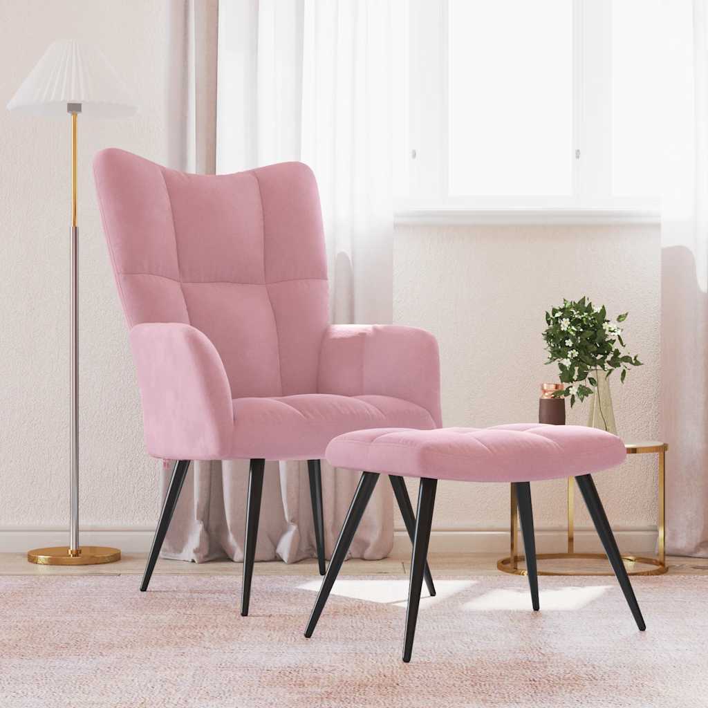 Relaxstoel met voetenbank fluweel roze is nu te koop bij PeponiXL, paradijselijk wonen!