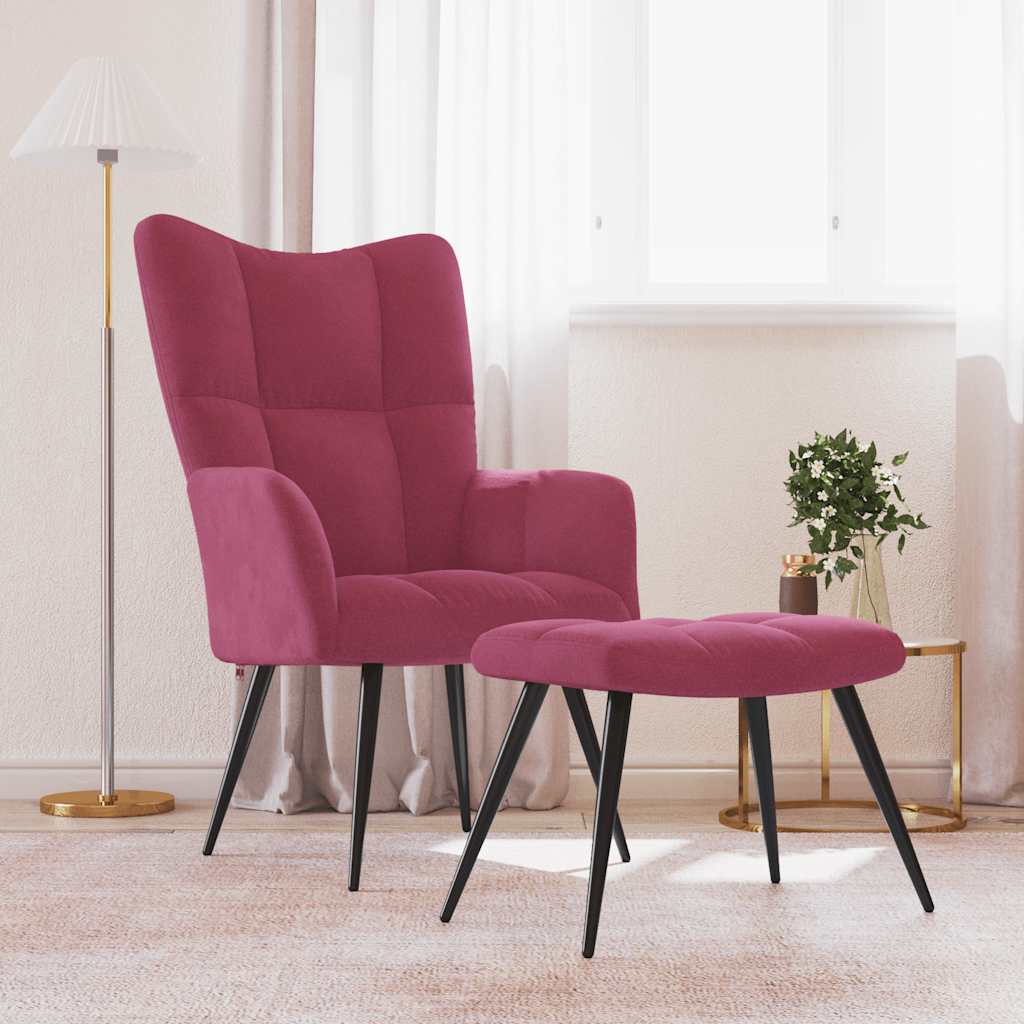 Relaxstoel met voetenbank fluweel wijnrood is nu te koop bij PeponiXL, paradijselijk wonen!