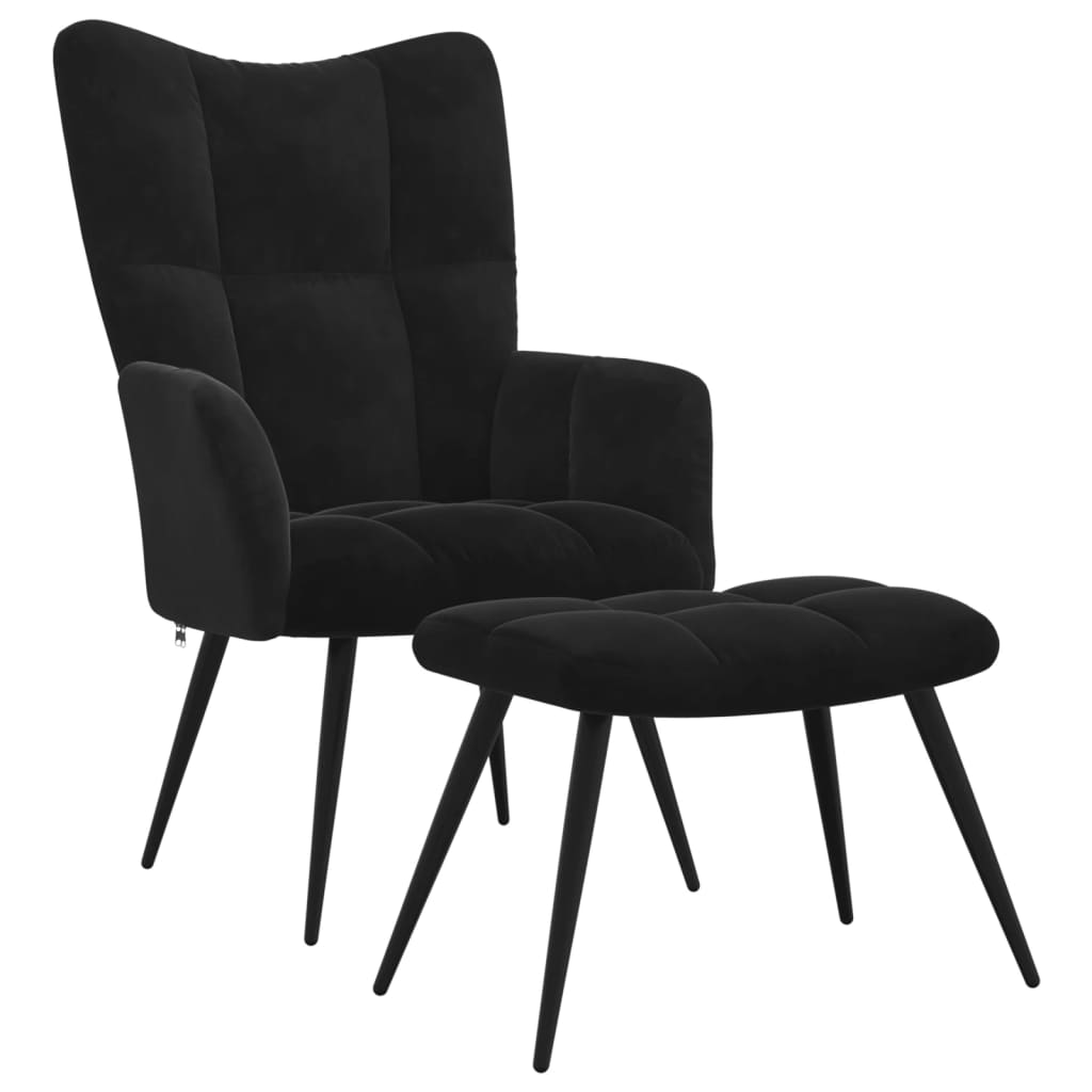Relaxstoel met kruk zwart fluweel is nu te koop bij PeponiXL, paradijselijk wonen!