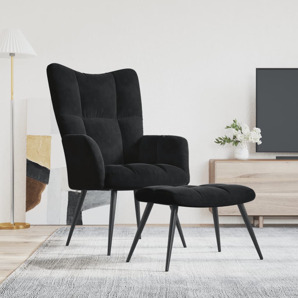 Relaxstoel met kruk zwart fluweel is nu te koop bij PeponiXL, paradijselijk wonen!