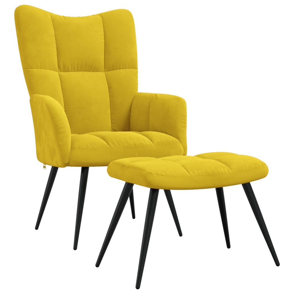 Relaxstoel met kruk mosterdgeel fluweel is nu te koop bij PeponiXL, paradijselijk wonen!