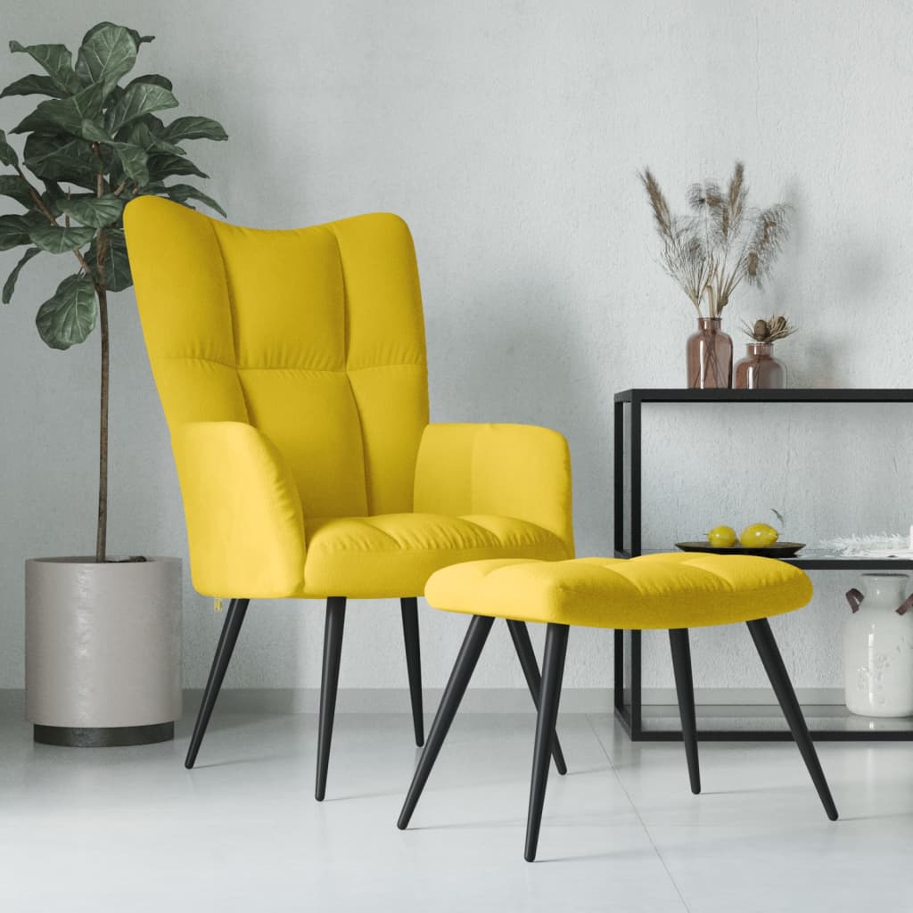 Relaxstoel met kruk mosterdgeel fluweel is nu te koop bij PeponiXL, paradijselijk wonen!