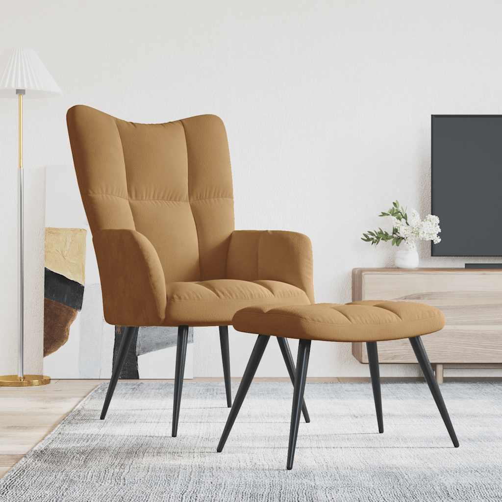 Relaxstoel met voetenbank fluweel bruin is nu te koop bij PeponiXL, paradijselijk wonen!