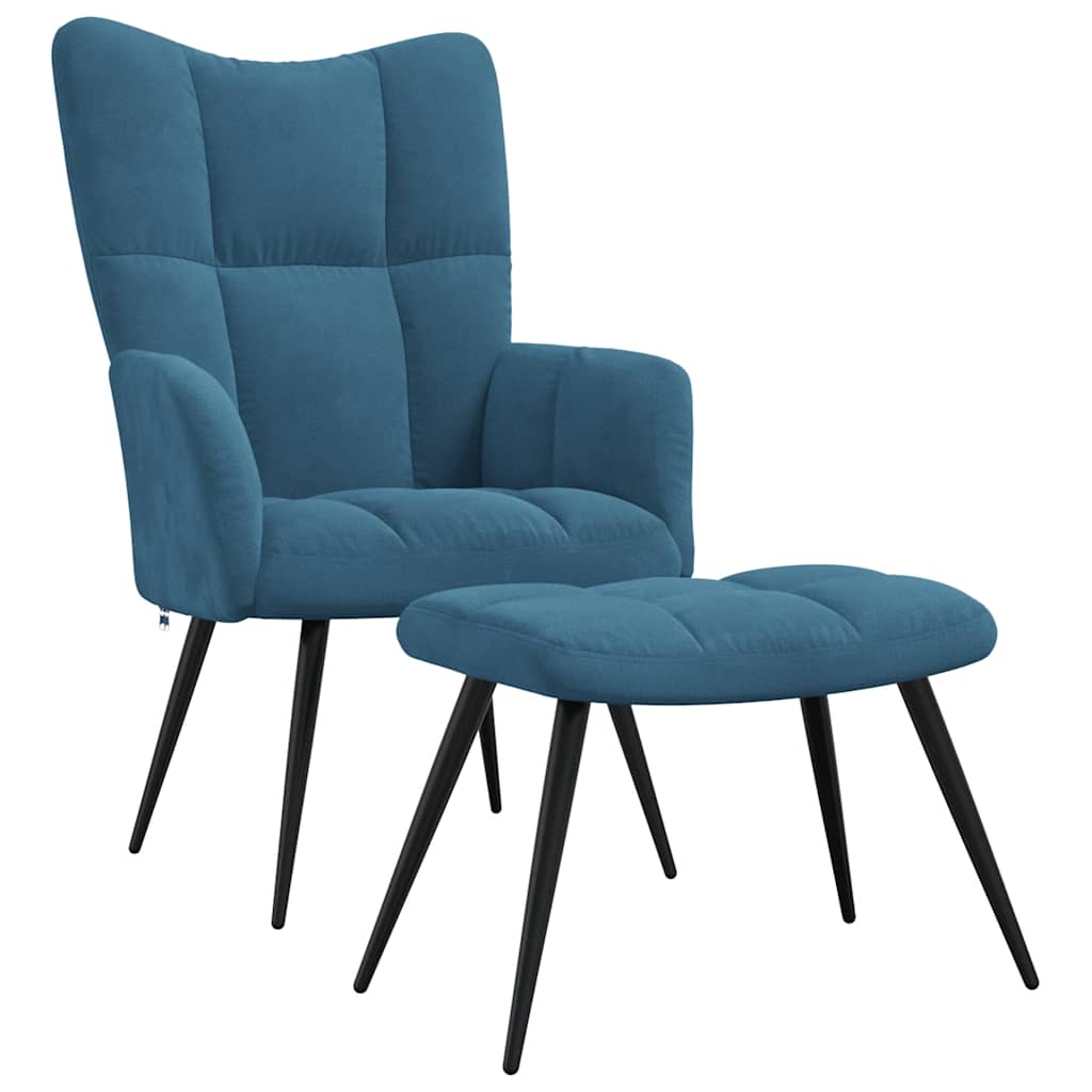 Relaxstoel met voetenbank fluweel blauw is nu te koop bij PeponiXL, paradijselijk wonen!
