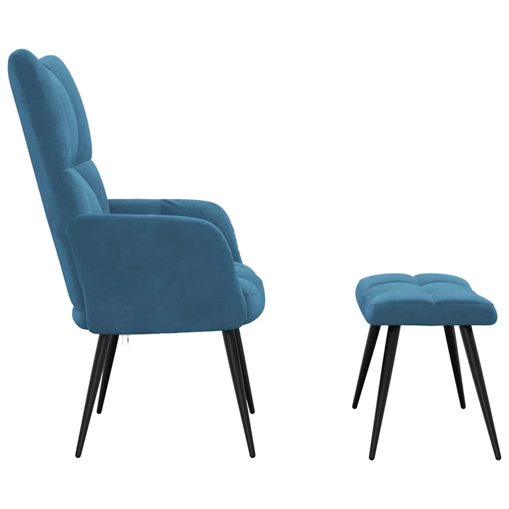 Relaxstoel met voetenbank fluweel blauw is nu te koop bij PeponiXL, paradijselijk wonen!