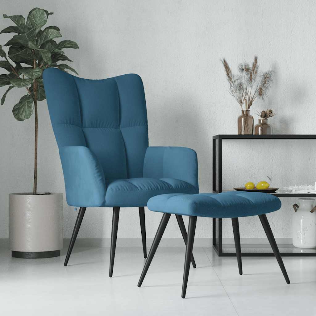 Relaxstoel met voetenbank fluweel blauw is nu te koop bij PeponiXL, paradijselijk wonen!