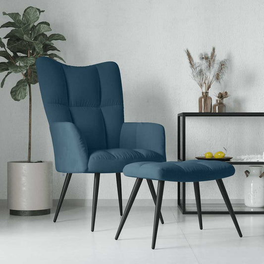Relaxstoel met voetenbank fluweel blauw is nu te koop bij PeponiXL, paradijselijk wonen!