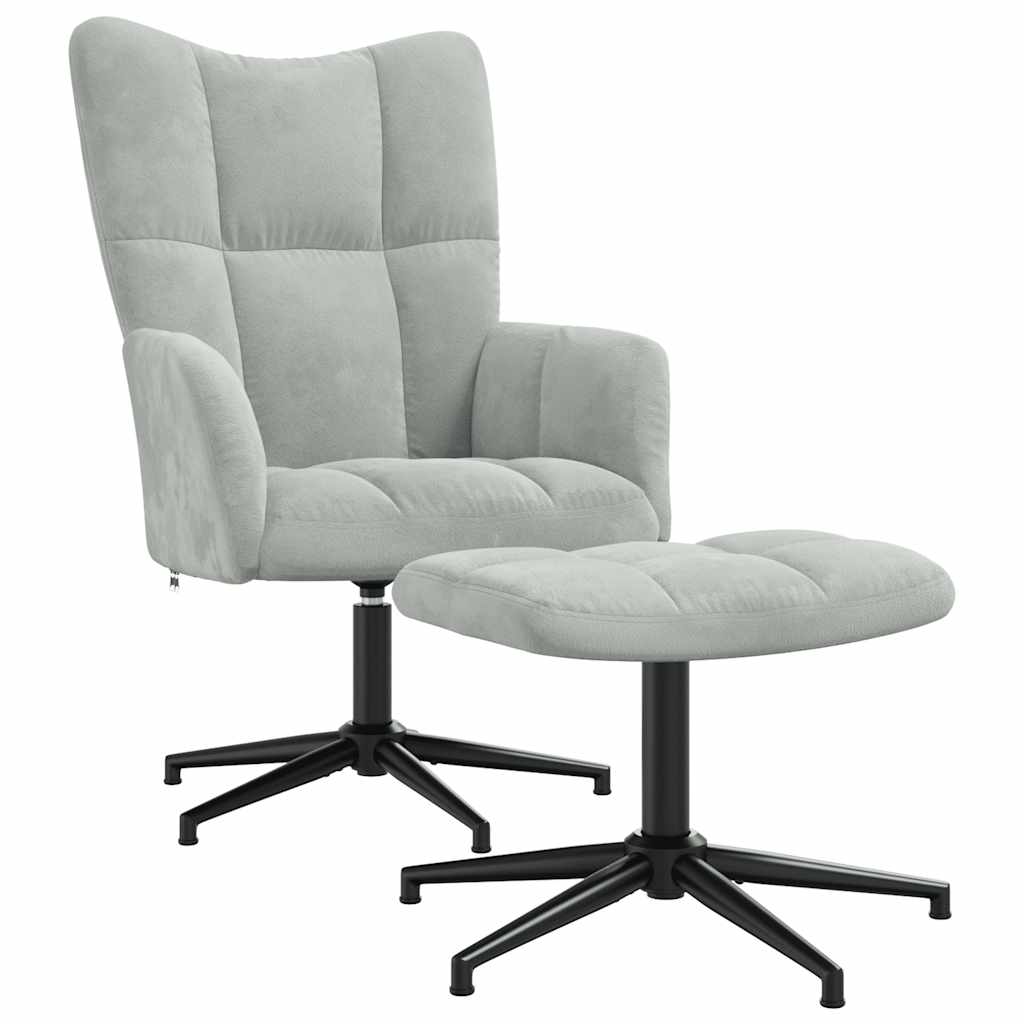 Relaxstoel met voetenbank fluweel lichtgrijs is nu te koop bij PeponiXL, paradijselijk wonen!