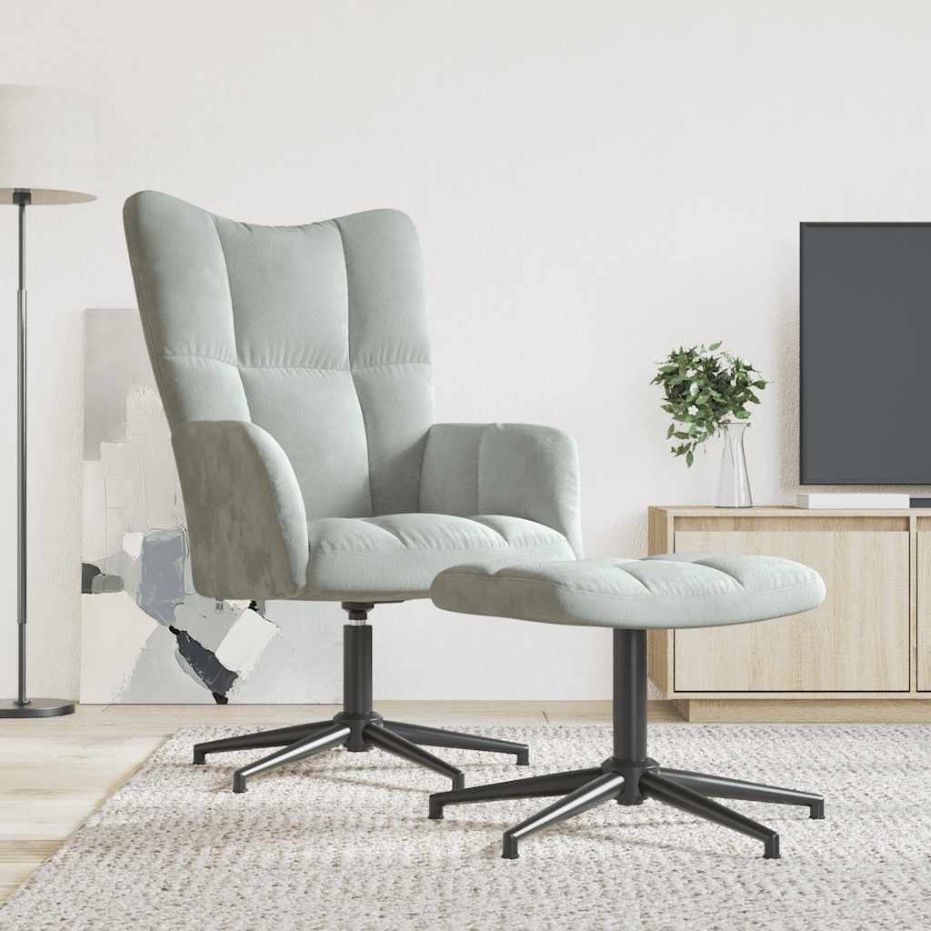 Relaxstoel met voetenbank fluweel lichtgrijs is nu te koop bij PeponiXL, paradijselijk wonen!