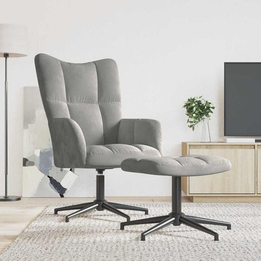 Relaxstoel met voetenbank fluweel lichtgrijs is nu te koop bij PeponiXL, paradijselijk wonen!