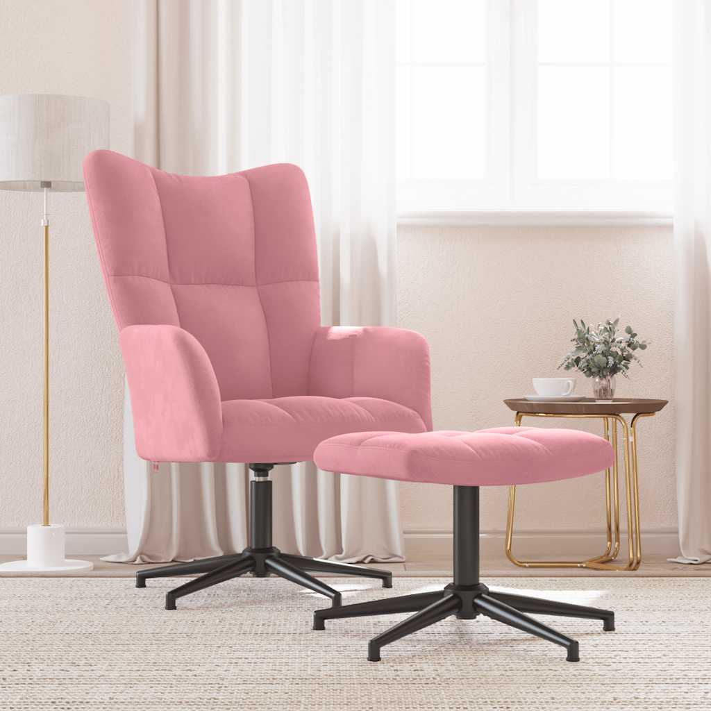 Relaxstoel met voetenbank fluweel roze is nu te koop bij PeponiXL, paradijselijk wonen!