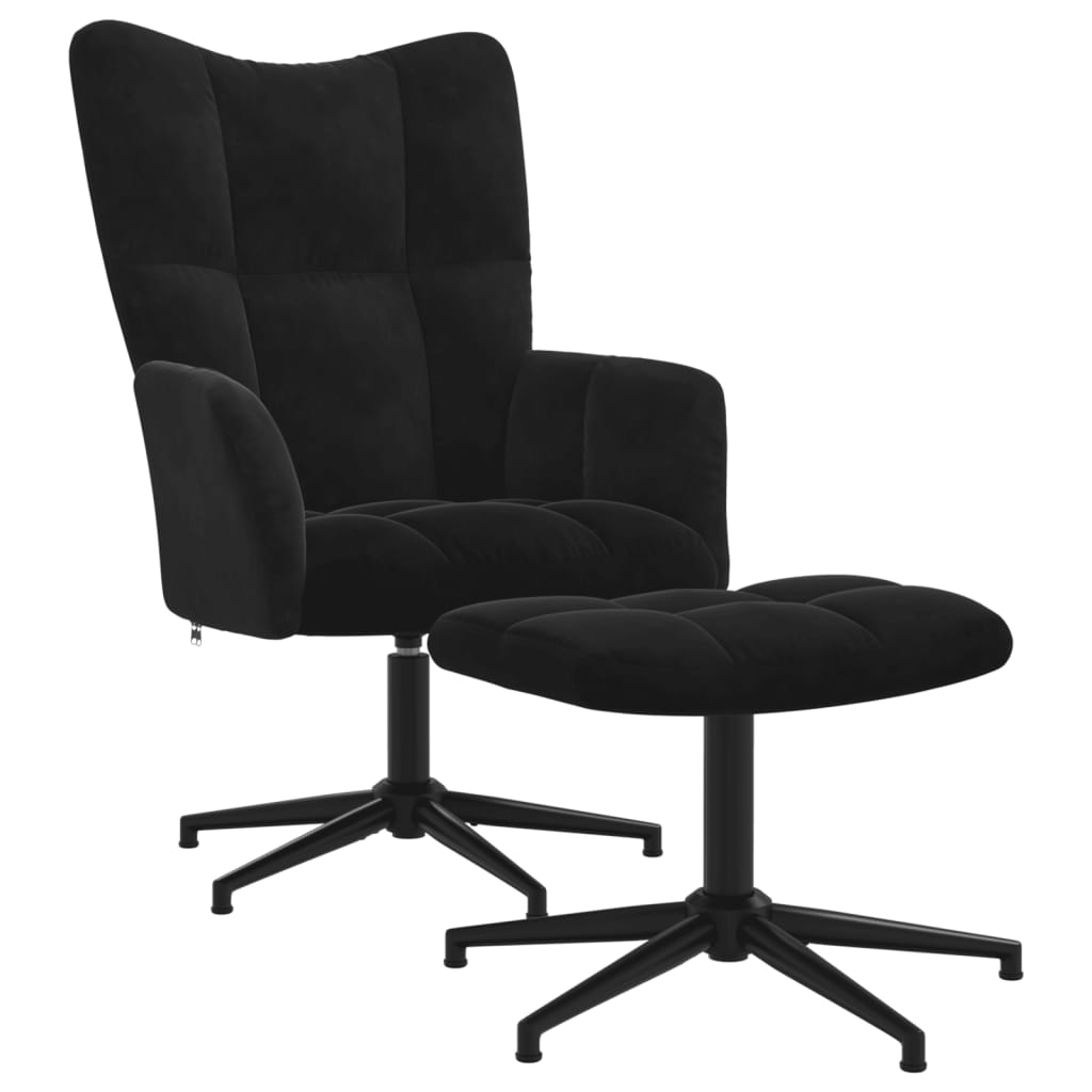 Relaxstoel met voetenbank fluweel zwart is nu te koop bij PeponiXL, paradijselijk wonen!