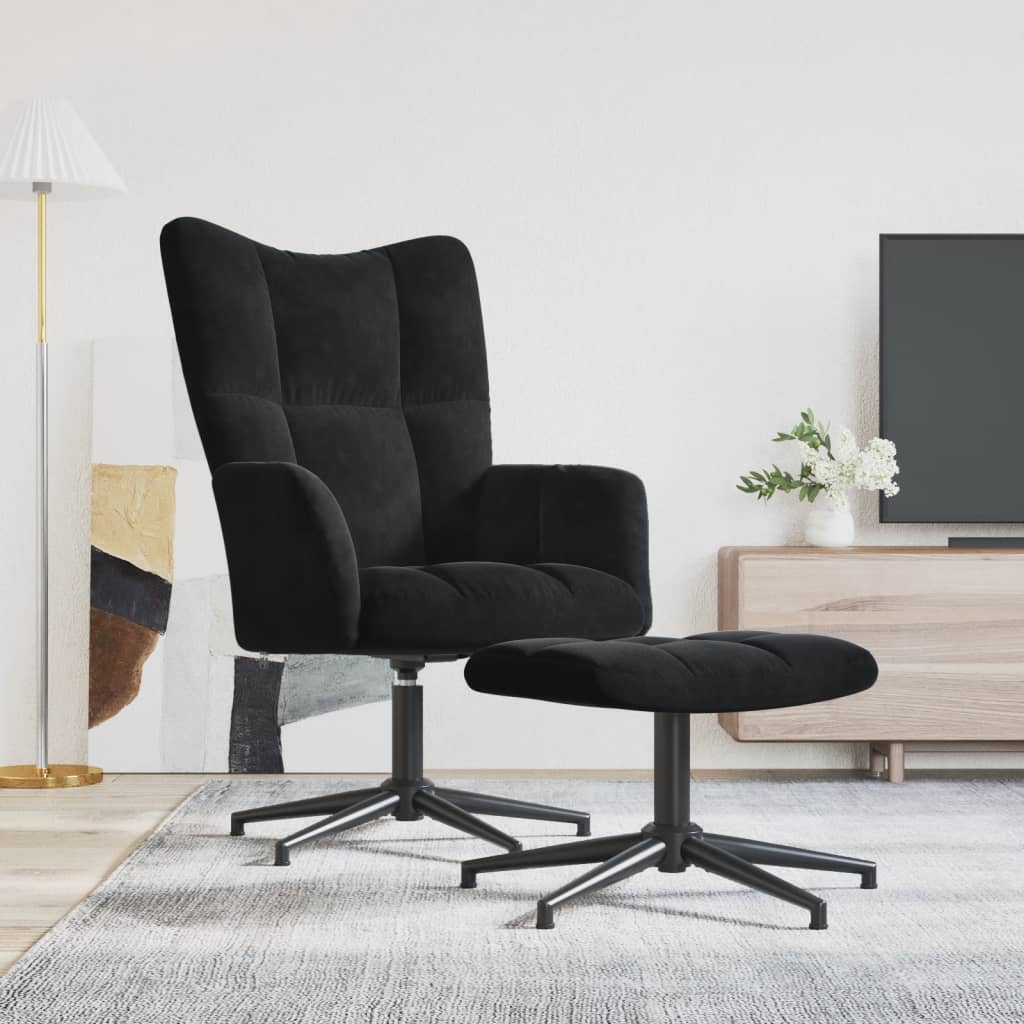 Relaxstoel met voetenbank fluweel zwart is nu te koop bij PeponiXL, paradijselijk wonen!
