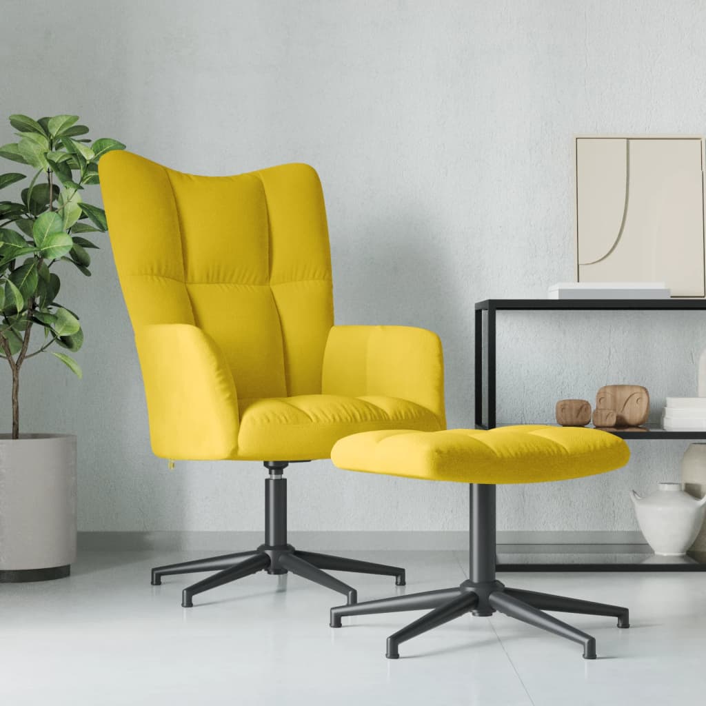 Relaxstoel met voetenbank fluweel mosterdgeel is nu te koop bij PeponiXL, paradijselijk wonen!