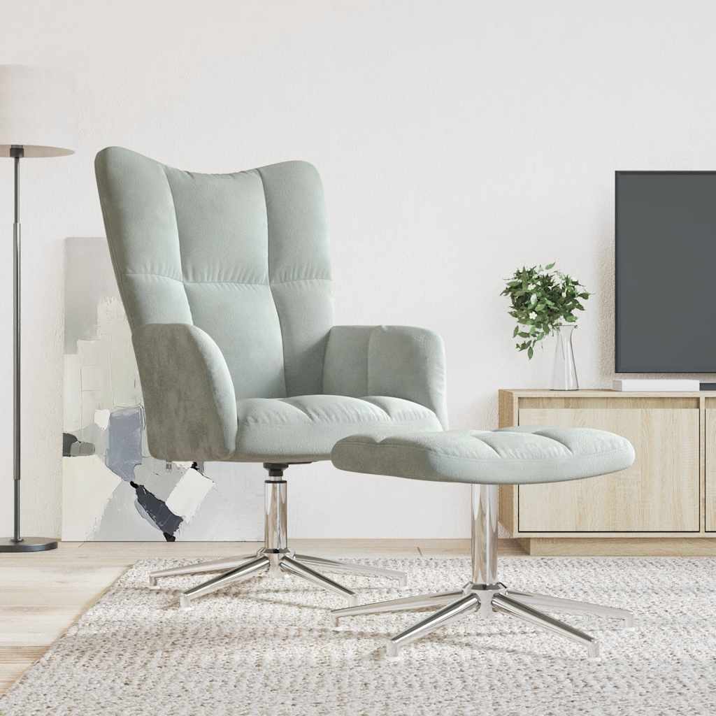 Relaxstoel met voetenbank fluweel lichtgrijs is nu te koop bij PeponiXL, paradijselijk wonen!