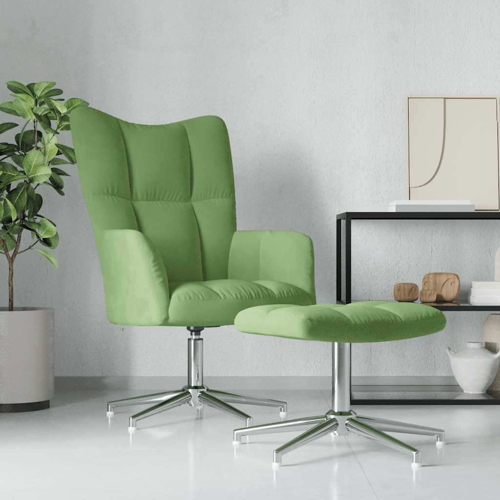 Relaxstoel met voetenbank fluweel lichtgroen is nu te koop bij PeponiXL, paradijselijk wonen!