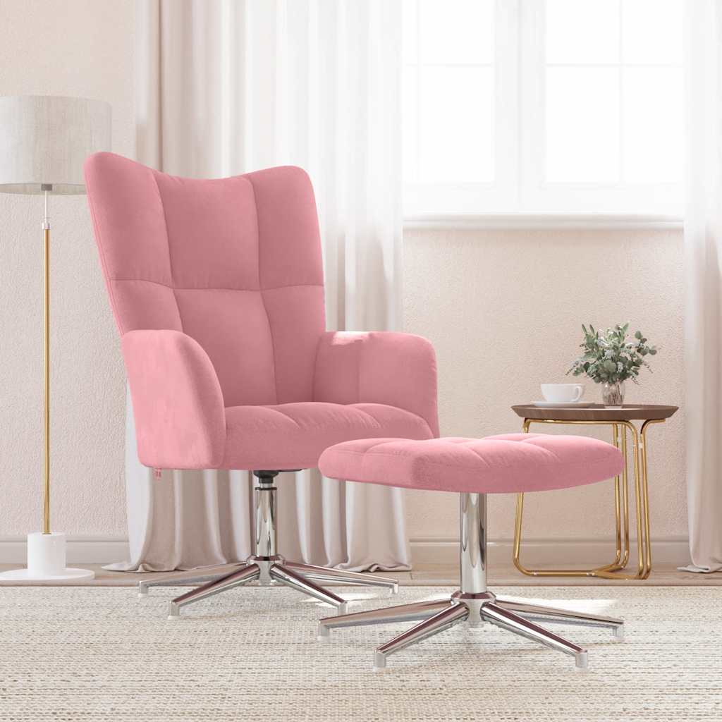 Relaxstoel met voetenbank fluweel roze is nu te koop bij PeponiXL, paradijselijk wonen!