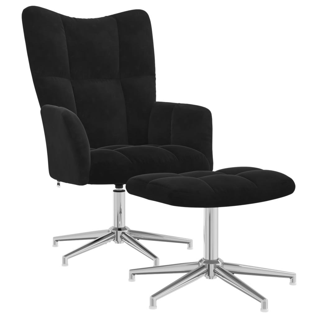 Relaxstoel met voetenbank fluweel zwart is nu te koop bij PeponiXL, paradijselijk wonen!