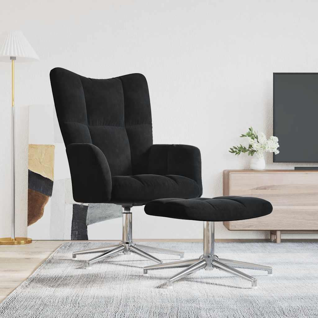 Relaxstoel met voetenbank fluweel zwart is nu te koop bij PeponiXL, paradijselijk wonen!