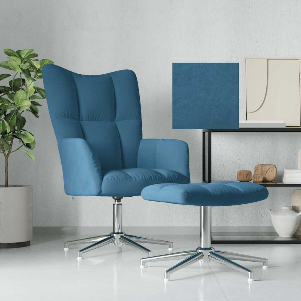 Relaxstoel met voetenbank fluweel blauw is nu te koop bij PeponiXL, paradijselijk wonen!