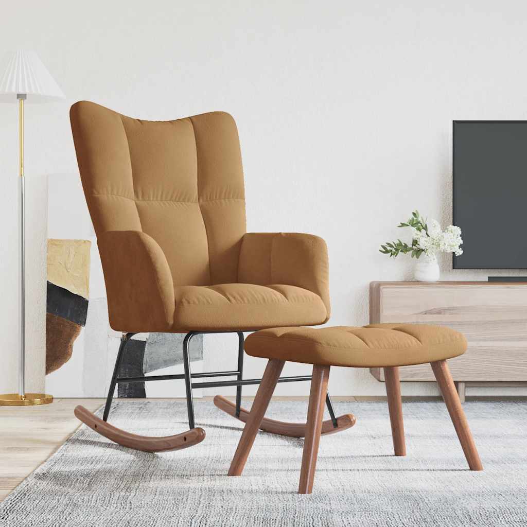 Schommelstoel met kruk bruin fluweel is nu te koop bij PeponiXL, paradijselijk wonen!
