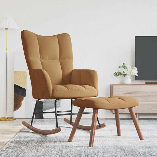 Schommelstoel met kruk bruin fluweel is nu te koop bij PeponiXL, paradijselijk wonen!