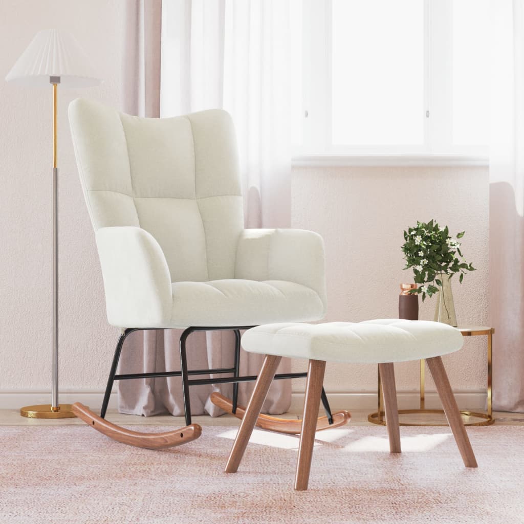 Schommelstoel met voetenbank fluweel crèmewit is nu te koop bij PeponiXL, paradijselijk wonen!
