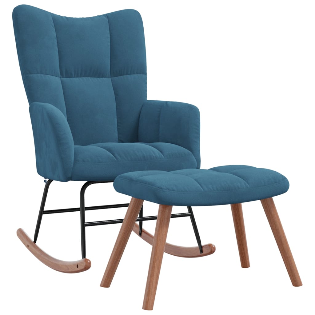 Schommelstoel met krukje blauw fluweel is nu te koop bij PeponiXL, paradijselijk wonen!