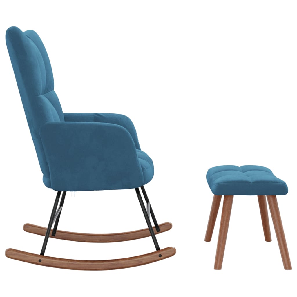Schommelstoel met krukje blauw fluweel is nu te koop bij PeponiXL, paradijselijk wonen!