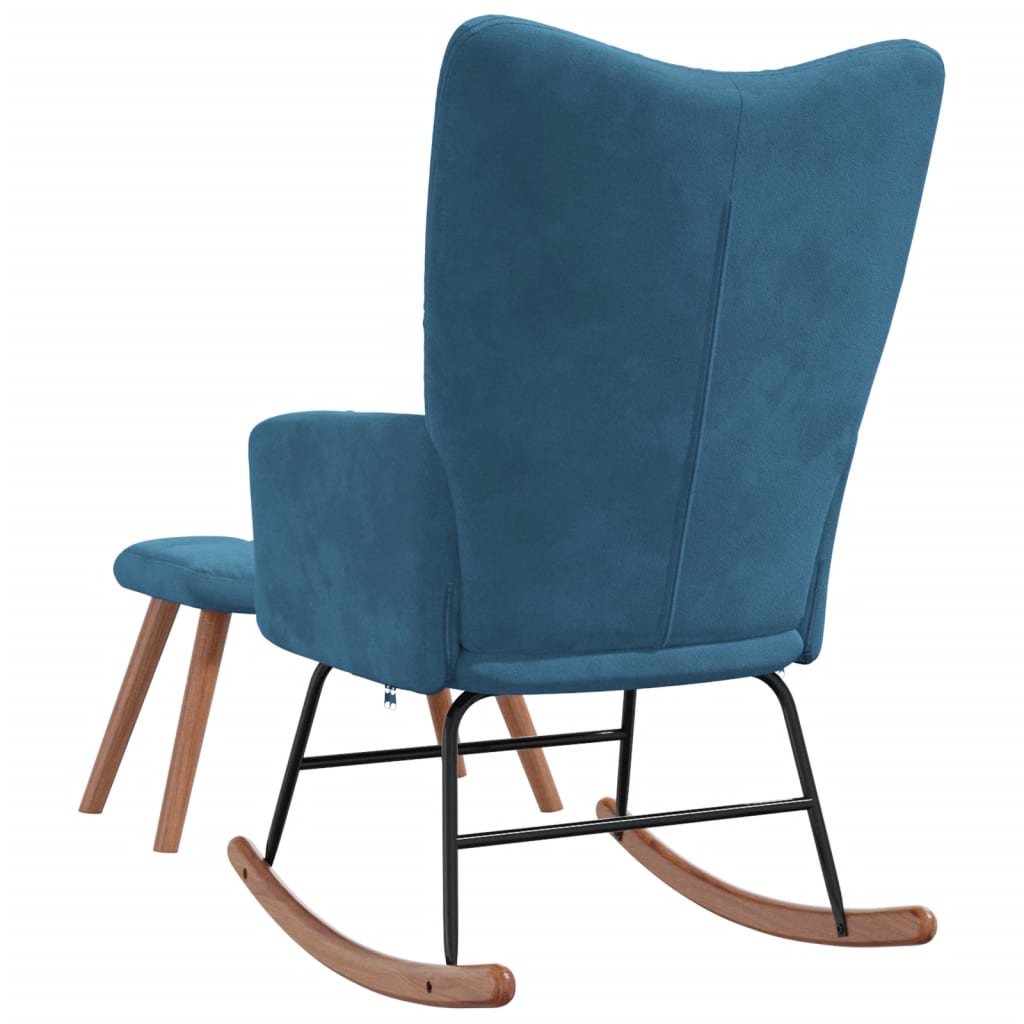 Schommelstoel met krukje blauw fluweel is nu te koop bij PeponiXL, paradijselijk wonen!