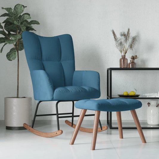 Schommelstoel met krukje blauw fluweel is nu te koop bij PeponiXL, paradijselijk wonen!