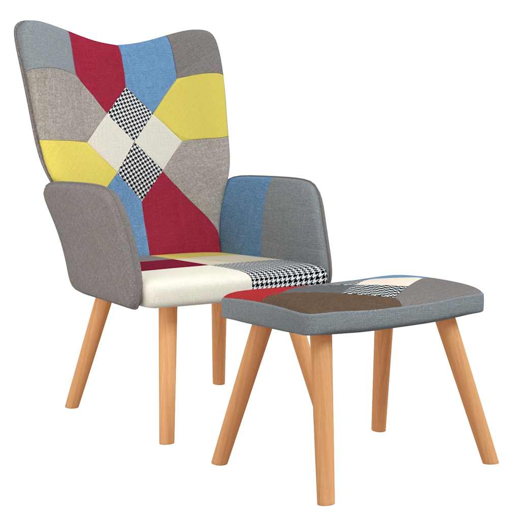 Relaxstoel met voetenbank patchwork stof is nu te koop bij PeponiXL, paradijselijk wonen!